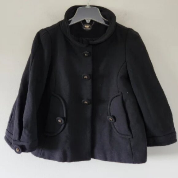 ANYA HINDMARCH | Short Wool Jacket Silk Lining Black Sz L - Picture 1 of 7